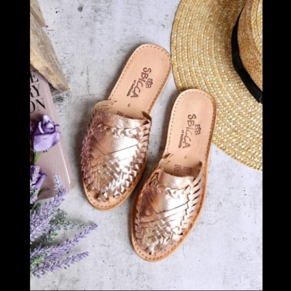 Sbicca Baines Huarache Rose Gold Flat mule sandals